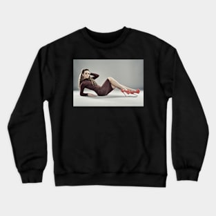 Fashion model on gray background, full length Crewneck Sweatshirt